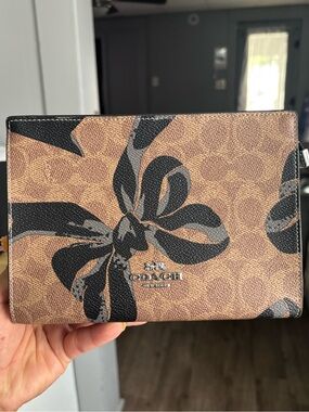 Coach Brown Signature Slim Crossbody with Black Bows
